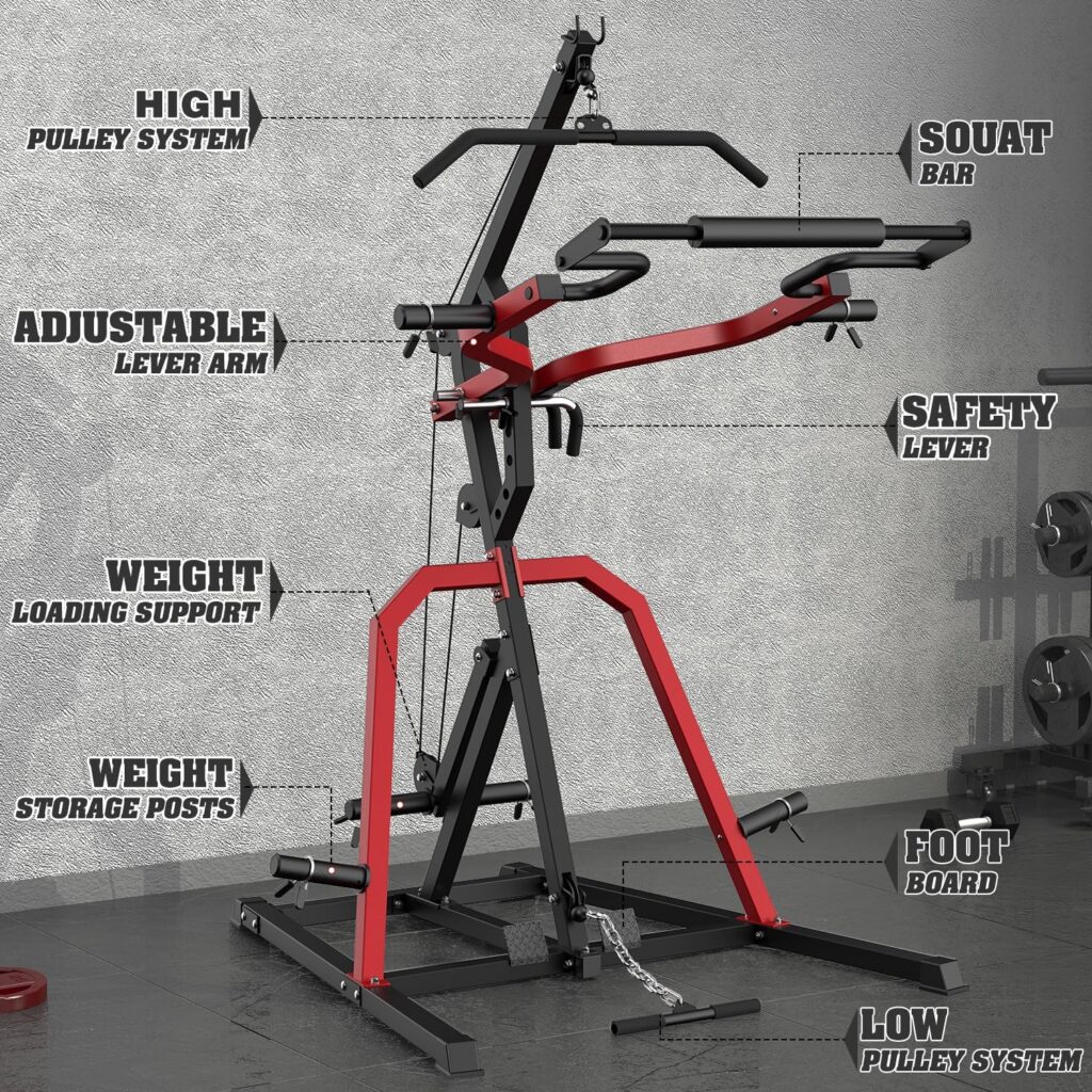 Donow lever gym squat rack with LAT and low row system