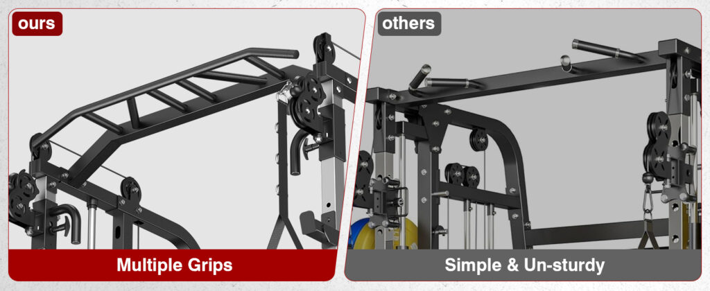 Donow Smith Machine accessories including bars and tricep rope
